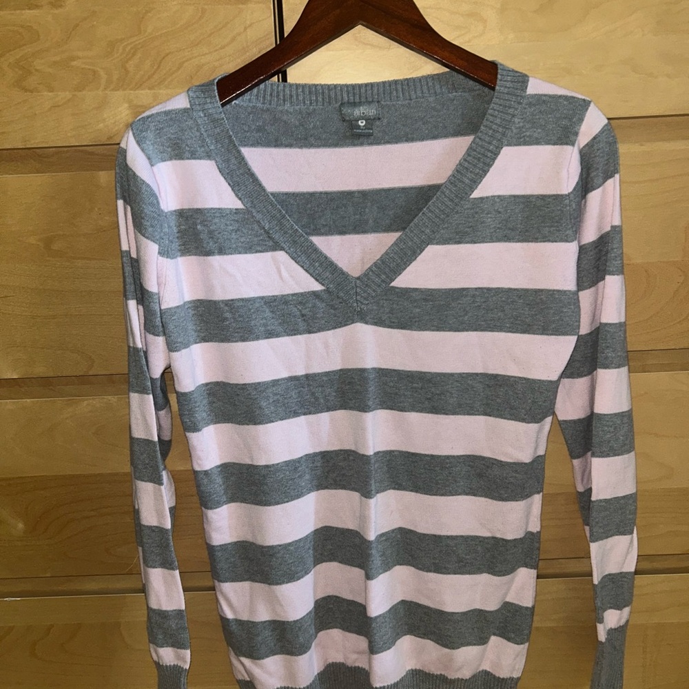 Urban Outfitters Pink and Gray Striped Sweater